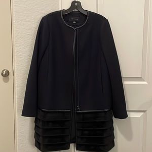 Ann Taylor navy blue coat with black trim, Size S, 68% wool